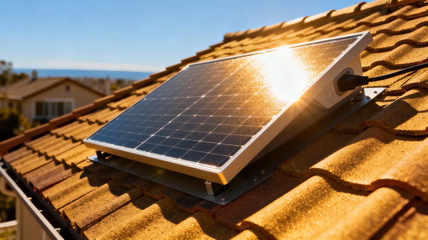 Pannello solare plug and play su un tetto soleggiato.