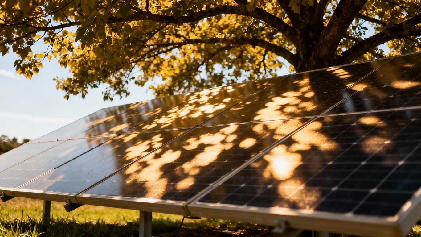 Solar panel in a shaded area, filtered light.