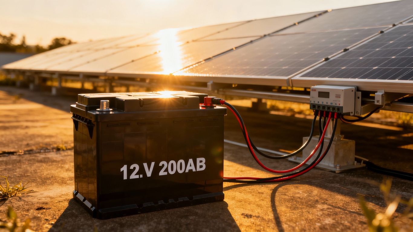 Batteria solare 12V 200Ah con pannelli solari.