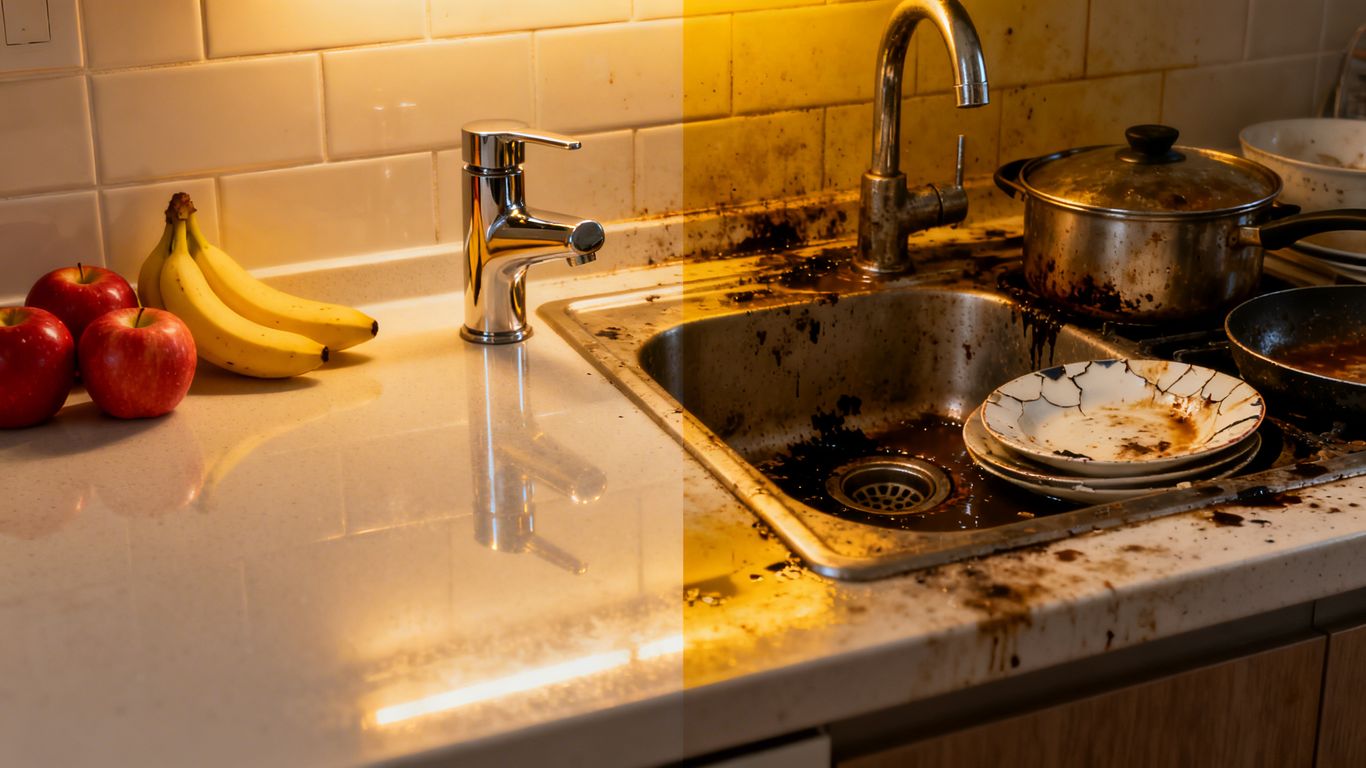 Clean and dirty cuisine, visual contrast.