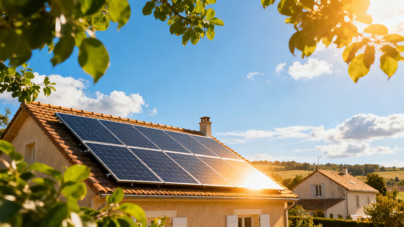Pannelli solari sul tetto di una casa in campagna