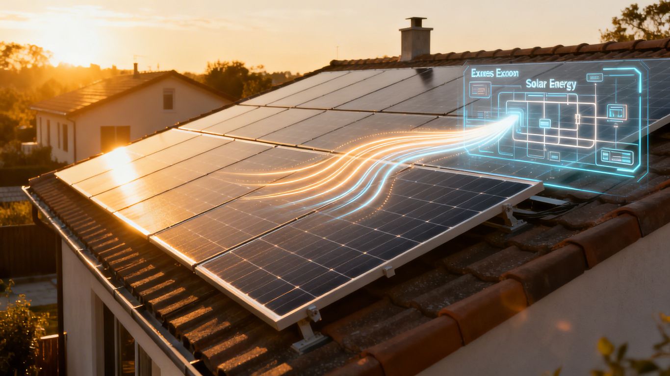 Panneaux solaires sur un toit, vendant de l'électricité.