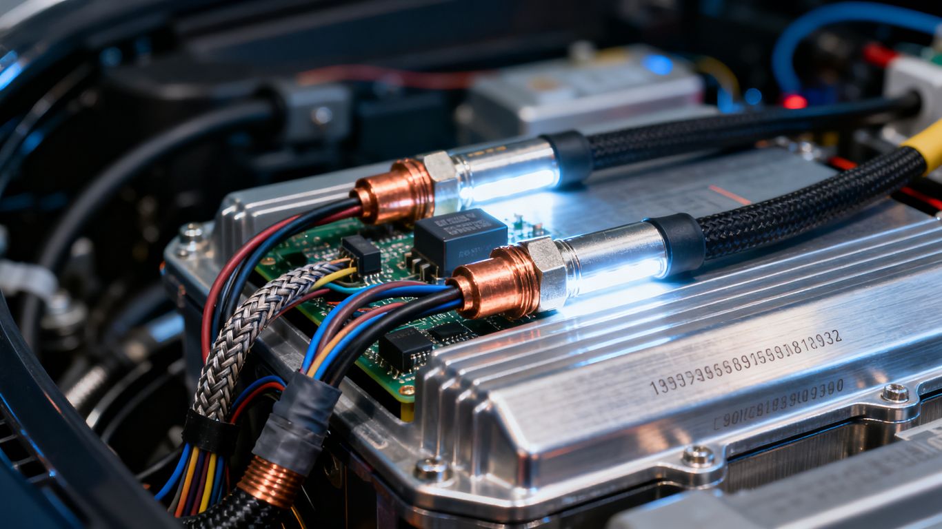 Electric car battery with charging cables.