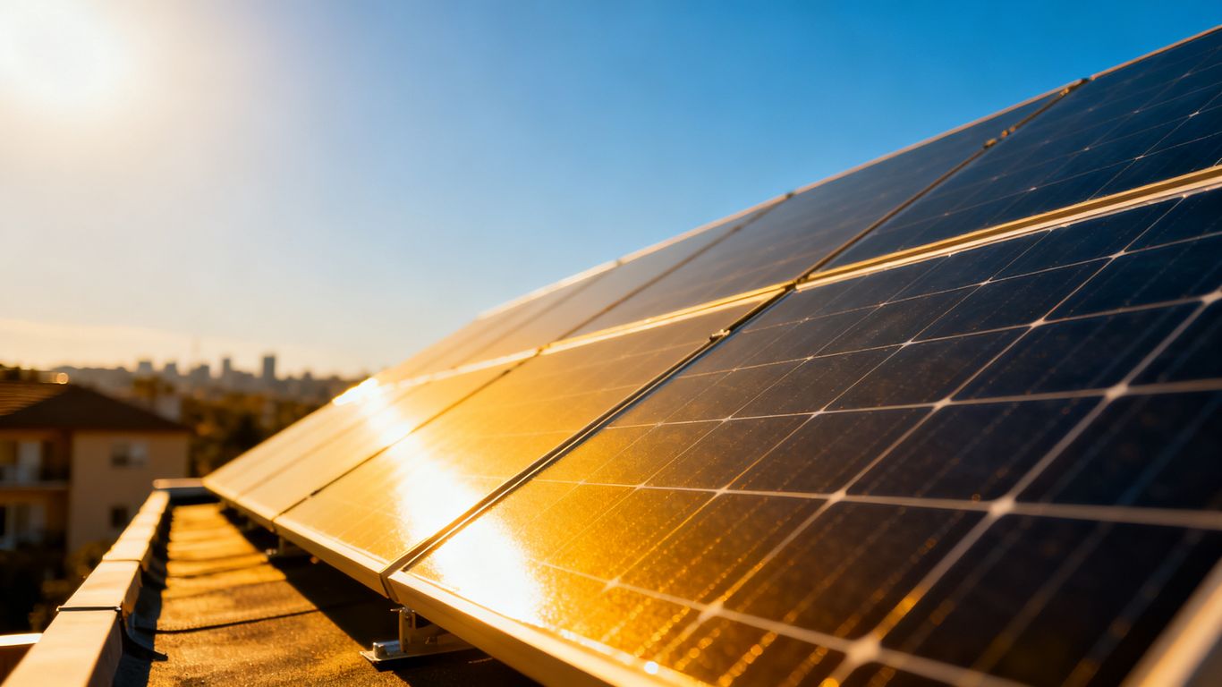 Panneau solaire sur un toit ensoleillé.